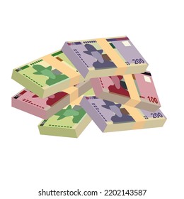 Namibian Dollar Vector Illustration. Namibia money set bundle banknotes. Paper money 50, 100, 200 NAD. Flat style. Isolated on white background. Simple minimal design.
