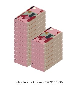 Namibian Dollar Vector Illustration. Namibia money set bundle banknotes. Paper money 100 NAD. Flat style. Isolated on white background. Simple minimal design.