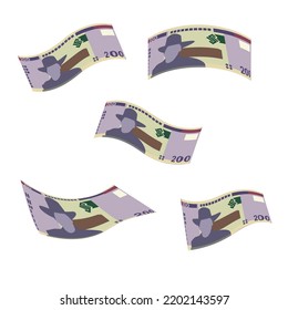 Namibian Dollar Vector Illustration. Namibia money set bundle banknotes. Falling, flying money 200 NAD. Flat style. Isolated on white background. Simple minimal design.