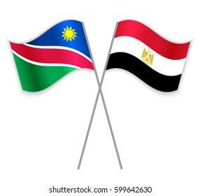 Namibian and Egyptian crossed flags. Namibia combined with Egypt isolated on white. Language learning, international business or travel concept.