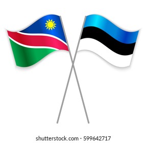 Namibian and Estonian crossed flags. Namibia combined with Estonia isolated on white. Language learning, international business or travel concept.