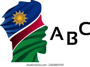 Namibian head of a man pronounces the alphabet. Icon of the School of Foreign Languages in Namibia. Vector template for educational institutions. - Shutterstock ID 2282885559