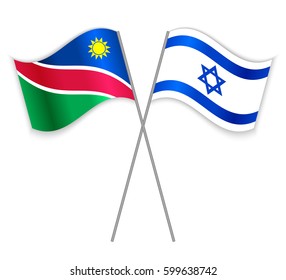 Namibian and Israeli crossed flags. Namibia combined with Israel isolated on white. Language learning, international business or travel concept.
