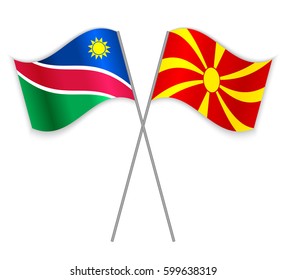 Namibian and Macedonian crossed flags. Namibia combined with Macedonia isolated on white. Language learning, international business or travel concept.