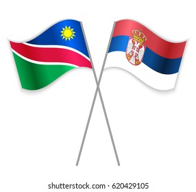 Namibian and Serbian crossed flags. Namibia combined with Serbia isolated on white. Language learning, international business or travel concept.