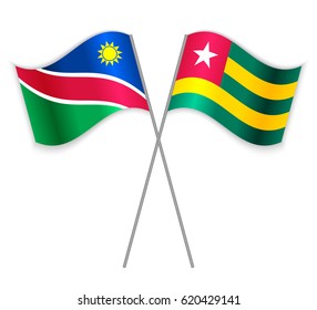 Namibian and Togolese crossed flags. Namibia combined with Togo isolated on white. Language learning, international business or travel concept.