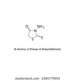 N-Amino-2-thioxo-4-thiazolidinone skeletal structure.Thiazolidinone derivative compound schematic illustration. Simple diagram, chemical formula.