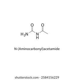 N-(Aminocarbonyl)acetamide skeletal structure.Amide compound schematic illustration. Simple diagram, chemical structure.