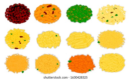 Namkeen cornflakes chivda,farali chivda,poha chivda,peanut,salty Peas,papdi,sev,gathiya indian snacks Vector