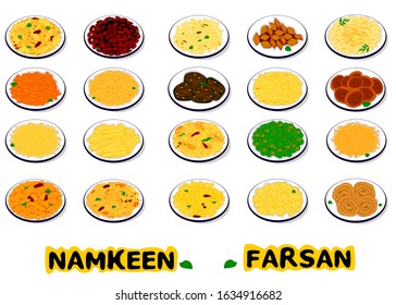 Namkeen, Farsan, chivda indian snacks Vector