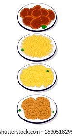 Namkeen Farsan,Bhakharwadi,Chivda,sev,papdi,chakri indian snacks Vector