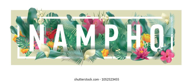 Nampho City Typographic Floral Framed Vector Card Design