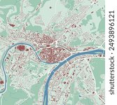 Namur map, Belgium. City map, vector streetmap with buildings and roads, parks and rivers.