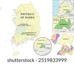 Namwon-si (Namwon) location on Jeollabuk-do (North Jeolla Province) and Republic of Korea (South Korea) map. Colored. Vectored