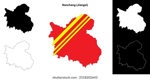 Nanchang blank outline map set