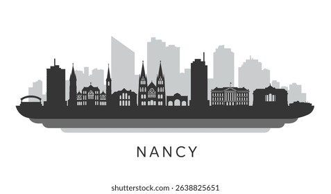 Nancy city skyline with France, Silhouette, and Architecture.