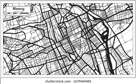 Nancy France Stadtplan in Schwarz-Weiß-Farbe in Retro-Stil. Übersicht. Vektorillustration Illustration.