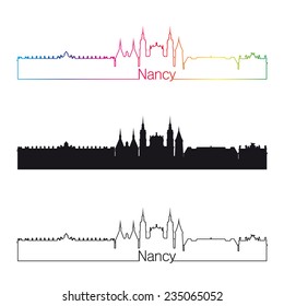 Nancy skyline linear style with rainbow in editable vector file