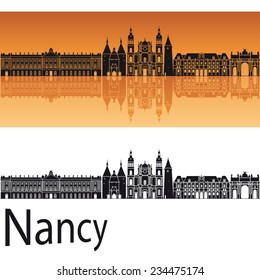 Nancy skyline in orange background in editable vector file