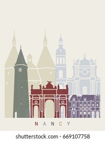 Nancy skyline poster in editable vector file