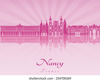 Nancy skyline in purple radiant orchid in editable vector file