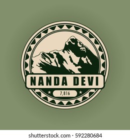 Nanda Devi, mountain symbol, abstract patch, with name, and height in meters, vector illustration