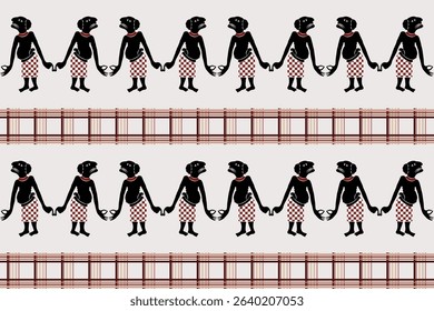 Nang Talung Seamless Vector Pattern.  Traditional Thai Shadow Puppet Art Featuring Ai Theng for Fabric, Wallpaper, and Cultural Design.