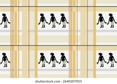 Nang Talung Seamless Vector Pattern.  Traditional Thai Shadow Puppet Art Featuring Ai Theng for Fabric, Wallpaper, and Cultural Design.