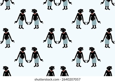 Nang Talung Seamless Vector Pattern.  Traditional Thai Shadow Puppet Art Featuring Ai Theng for Fabric, Wallpaper, and Cultural Design.
