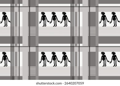Nang Talung Seamless Vector Pattern.  Traditional Thai Shadow Puppet Art Featuring Ai Theng for Fabric, Wallpaper, and Cultural Design.