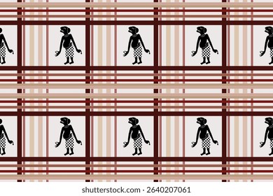 Nang Talung Seamless Vector Pattern.  Traditional Thai Shadow Puppet Art Featuring Ai Theng for Fabric, Wallpaper, and Cultural Design.
