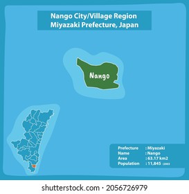 Nango City Village Region Miyazaki Prefecture Map, Japan