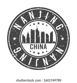 Nanjing China Skyline. Round Postmark Icon City Design. Vector Landmark Travel.