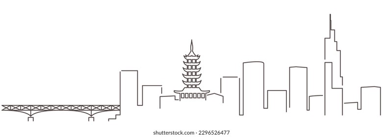 Nanjing Dark Line Simple Minimalist Skyline With White Background