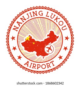 Nanjing Lukou Airport stamp. Airport logo vector illustration. Nanjing airport with country flag.