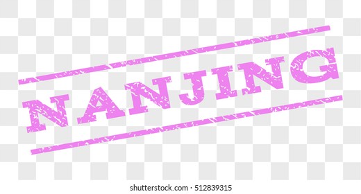 Nanjing watermark stamp. Text caption between parallel lines with grunge design style. Rubber seal stamp with dirty texture. Vector violet color ink imprint on a chess transparent background.