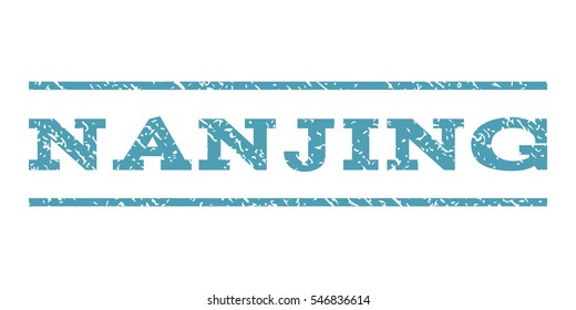 Nanjing watermark stamp. Text caption between horizontal parallel lines with grunge design style. Rubber seal stamp with dust texture. Vector cyan color ink imprint on a white background.
