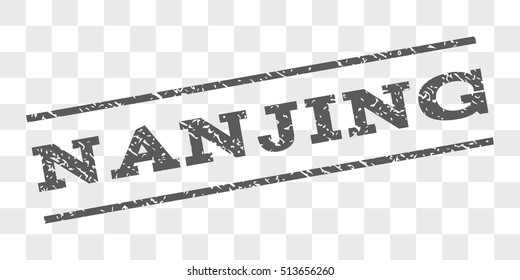 Nanjing watermark stamp. Text tag between parallel lines with grunge design style. Rubber seal stamp with dirty texture. Vector grey color ink imprint on a chess transparent background.