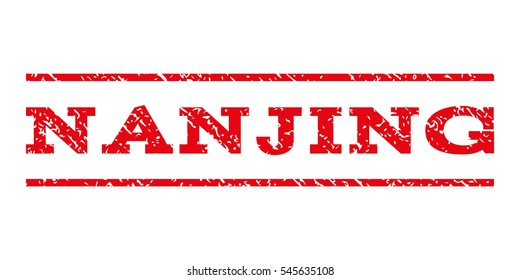 Nanjing watermark stamp. Text tag between horizontal parallel lines with grunge design style. Rubber seal stamp with scratched texture. Vector intensive red color ink imprint on a white background.