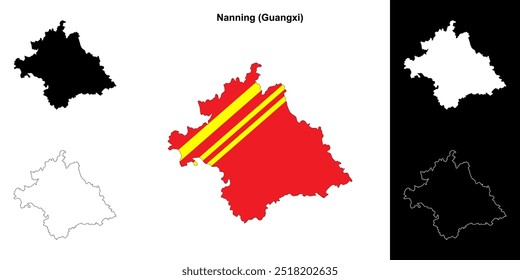 Nanning blank outline map set