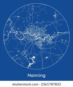 Nanning China Asia City Map blue print round Circle vector illustration