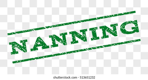 Nanning watermark stamp. Text caption between parallel lines with grunge design style. Rubber seal stamp with unclean texture. Vector green color ink imprint on a chess transparent background.