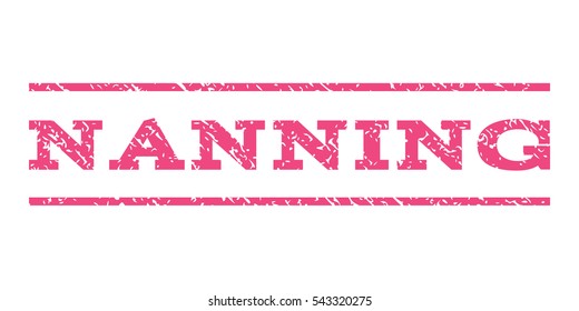 Nanning watermark stamp. Text caption between horizontal parallel lines with grunge design style. Rubber seal stamp with scratched texture. Vector pink color ink imprint on a white background.