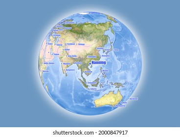 Nanning-China is shown on vector globe map. The map shows Nanning-China 's location in the world.