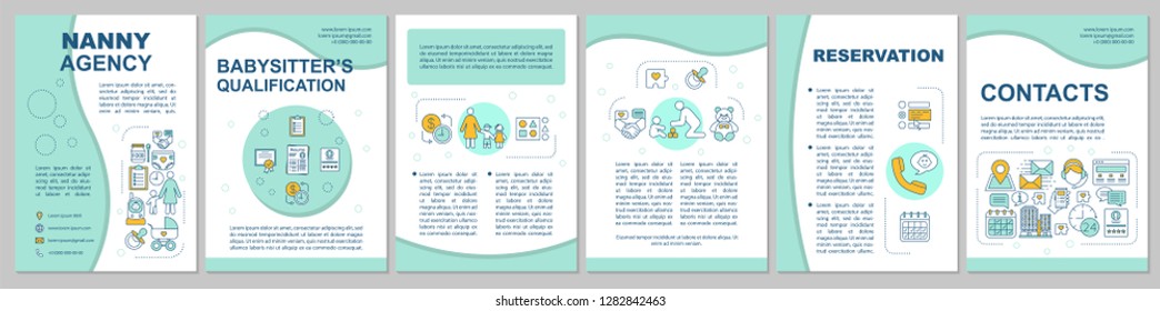 Nanny agency brochure template. Choosing babysitter. Flyer, booklet, leaflet print design. Babysitting service. Childcare. Vector page layouts for magazines, annual reports, advertising posters