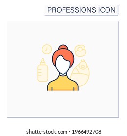 Nanny Color Icon. Woman Provides Child Care.Babysitter. In Home Childcare.Important Job.Professions Concept. Isolated Vector Illustration