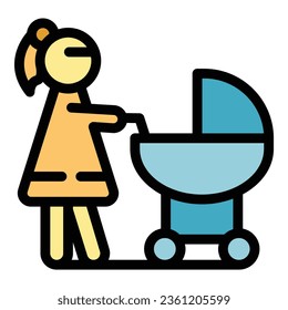 Nanny icon outline vector. Baby education. Child kid color flat