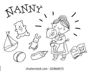 Nanny. Kids Health. Graphics sketch in vector.