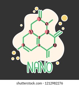 Nano cell for medical design. Hand drawn vector on black backdrop