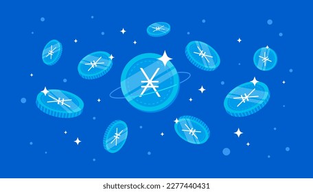 Nano coins falling from the sky. XNO cryptocurrency concept banner background.